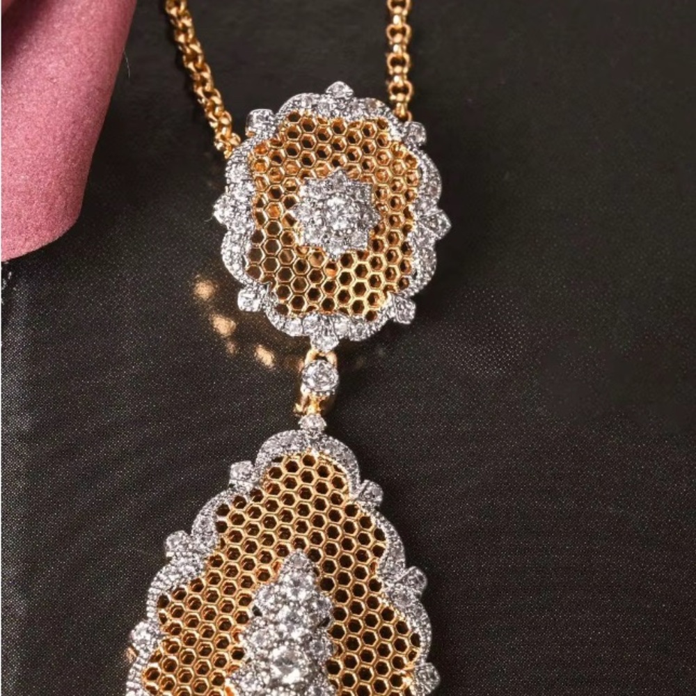 Elegant Gold and Silver Pendant Necklace Matching earrings available!